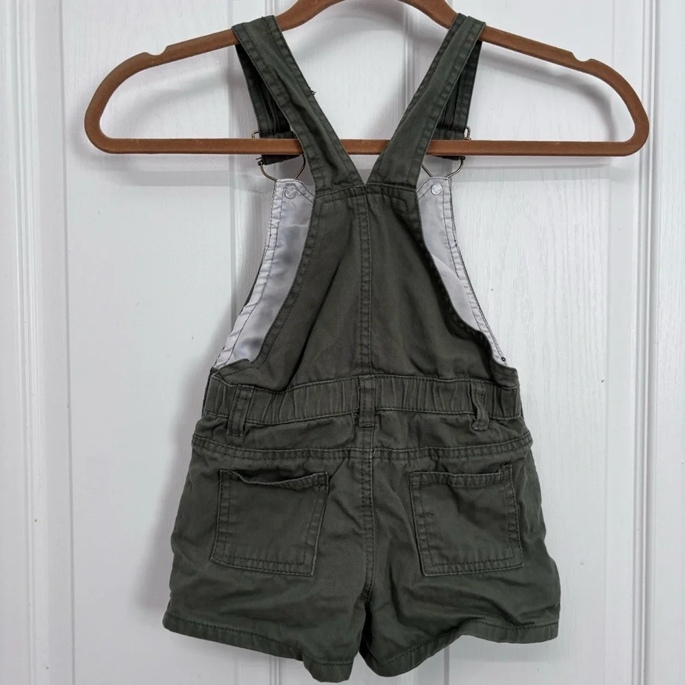 Embroidered Short Overalls | Girls 5 | Olive Green - Picture 2 of 7